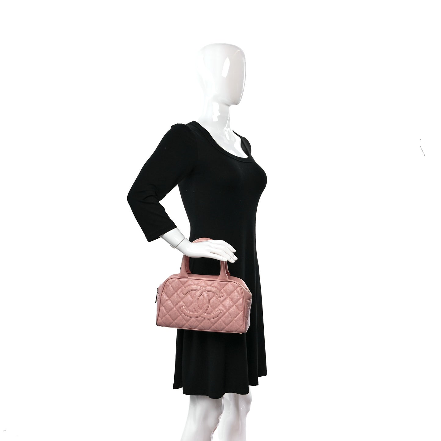 Caviar Quilted Small Bowler Pink