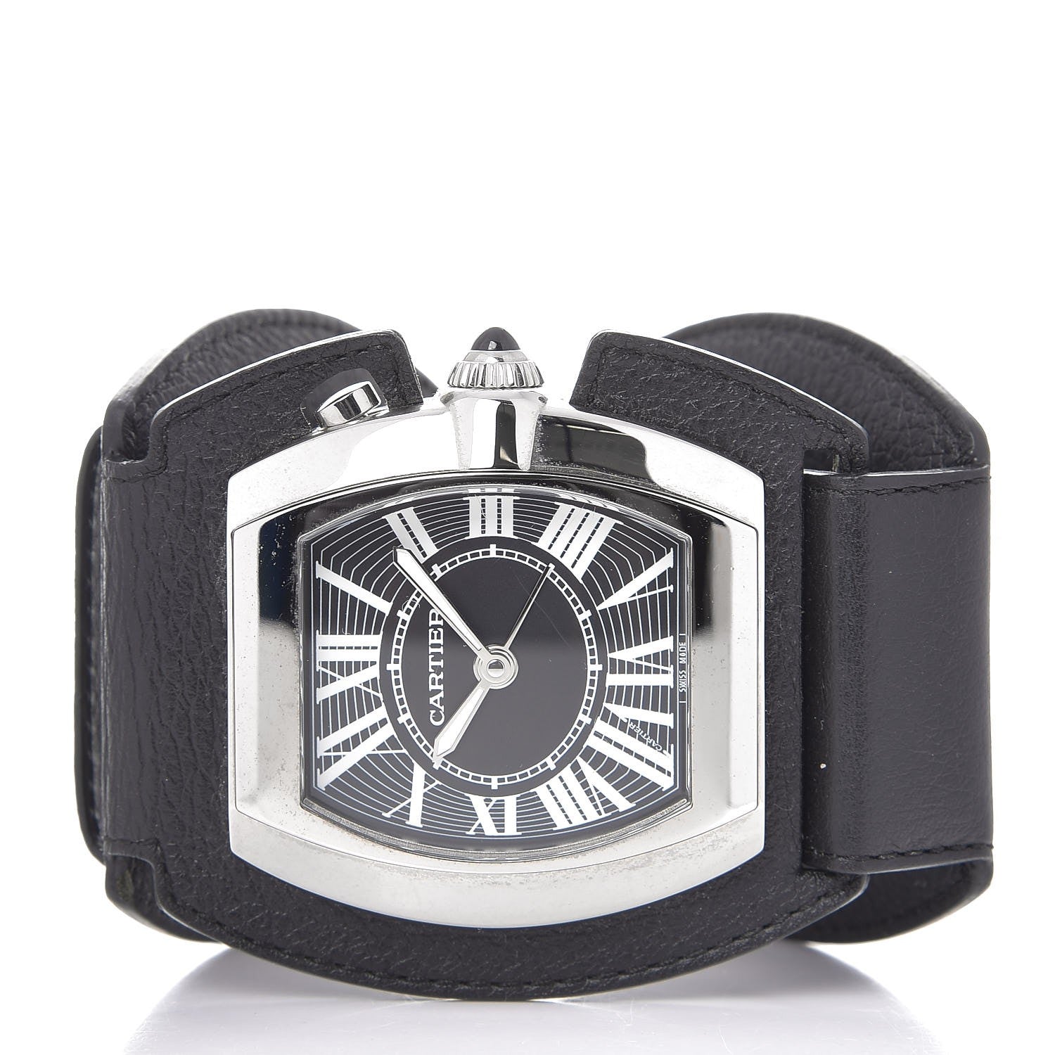 Cartier Stainless Steel Calfskin Roadster Quartz Travel Alarm Clock Black 3 of 7
