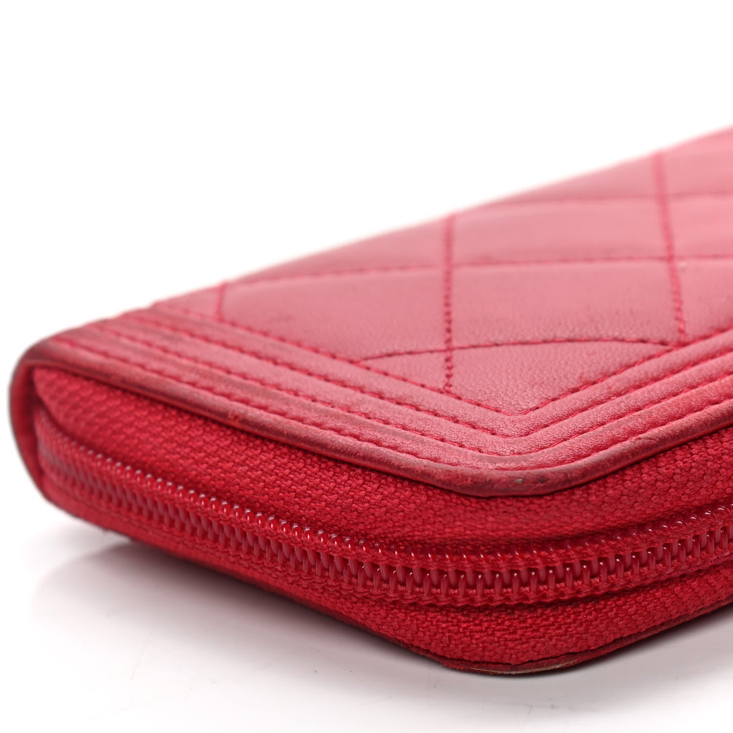 Chanel Lambskin Quilted Small Boy Zip Around Wallet Red 5 of 5