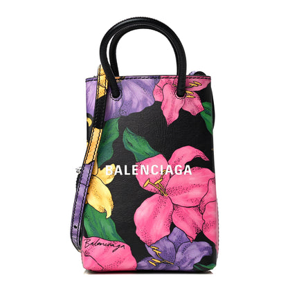 Balenciaga Smooth Calfskin Floral Shop Logo Shopping Phone Holder Bag Multicolor 1 of 4