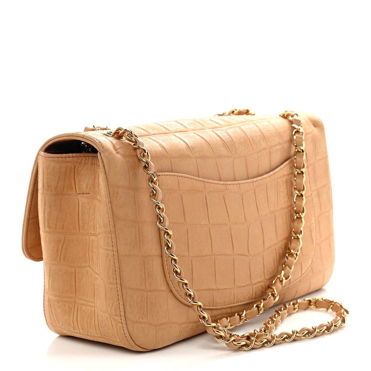 Suede Calfskin Crocodile Embossed Small Souplissimo Maxi Flap Camel