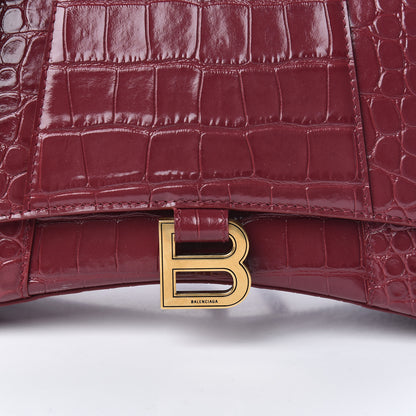 Balenciaga Shiny Calfskin Crocodile Embossed Small Hourglass Top Handle Bag Dark Red 11 of 11