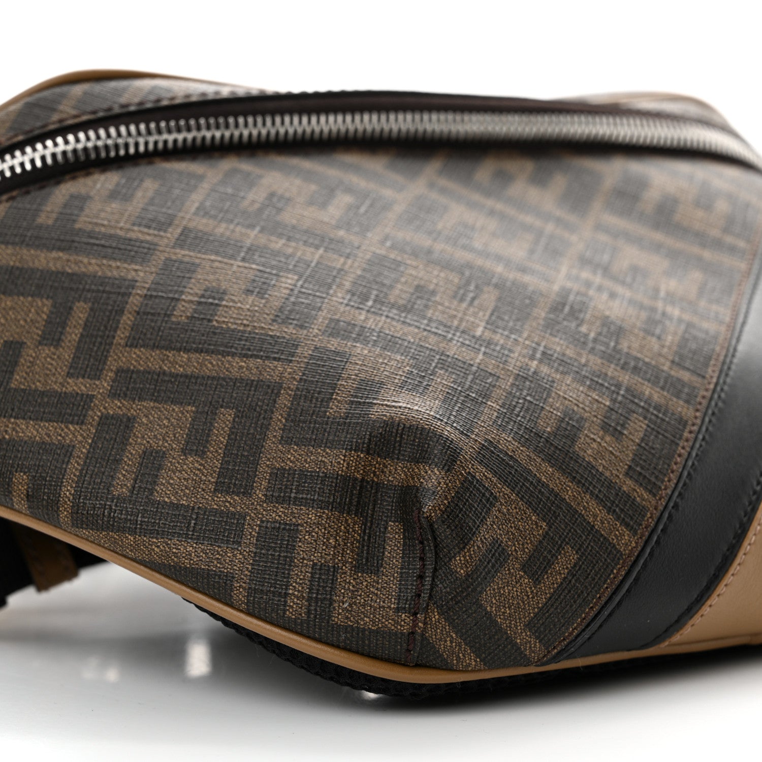 Fendi Glazed Fabric Vitello Cover FF 1974 Diagonal Bi-Color Belt Bag Tobacco Moro Sand Black 9 of 10