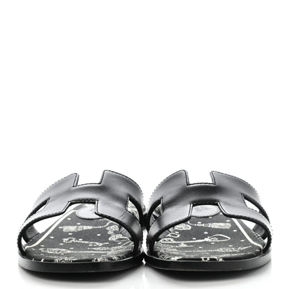 Hermes Box Cotton Canvas Printed Les Cles Bandana Oran Sandals 36 Black 2 of 10