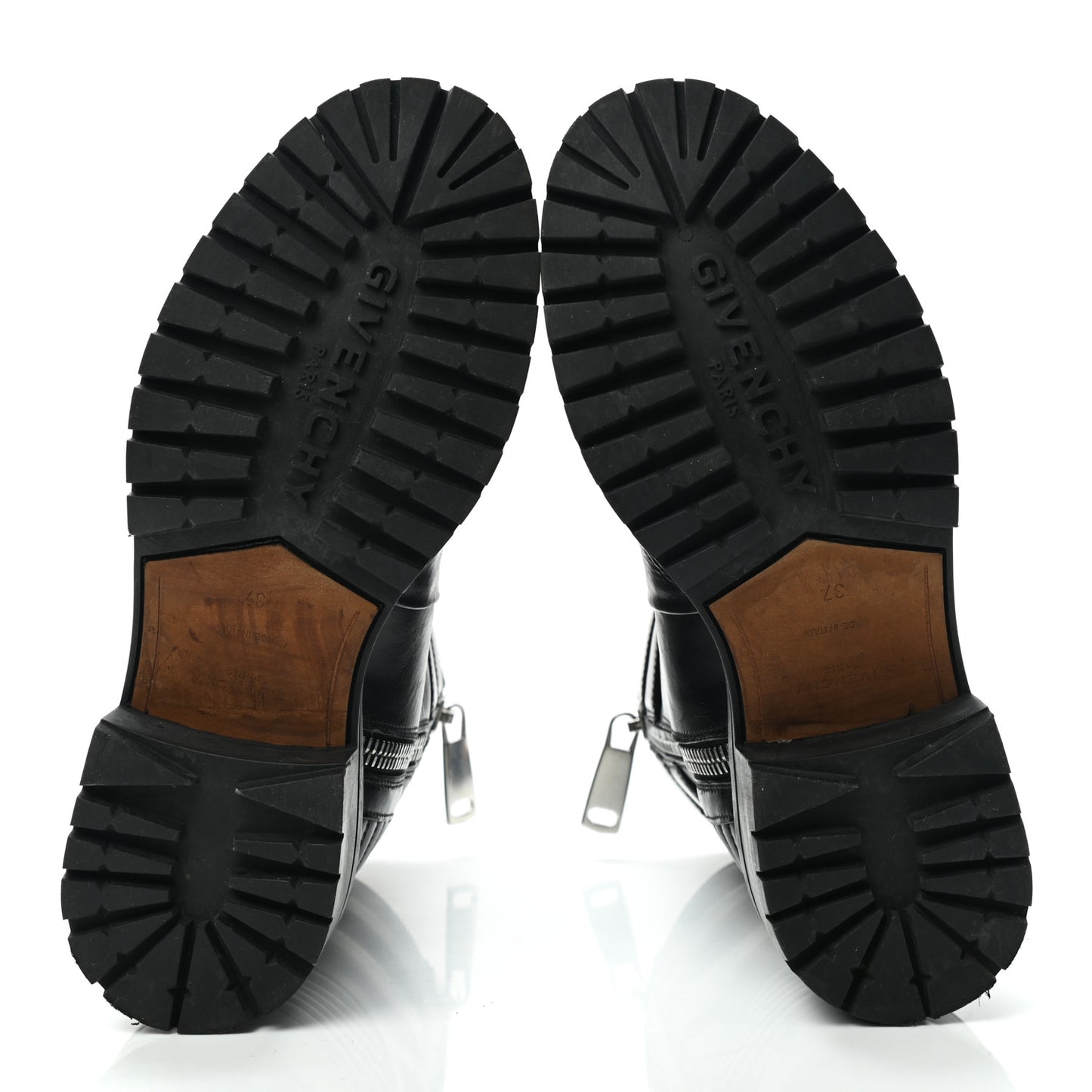 Calfskin Double Buckle Ankle Boots 37 Black