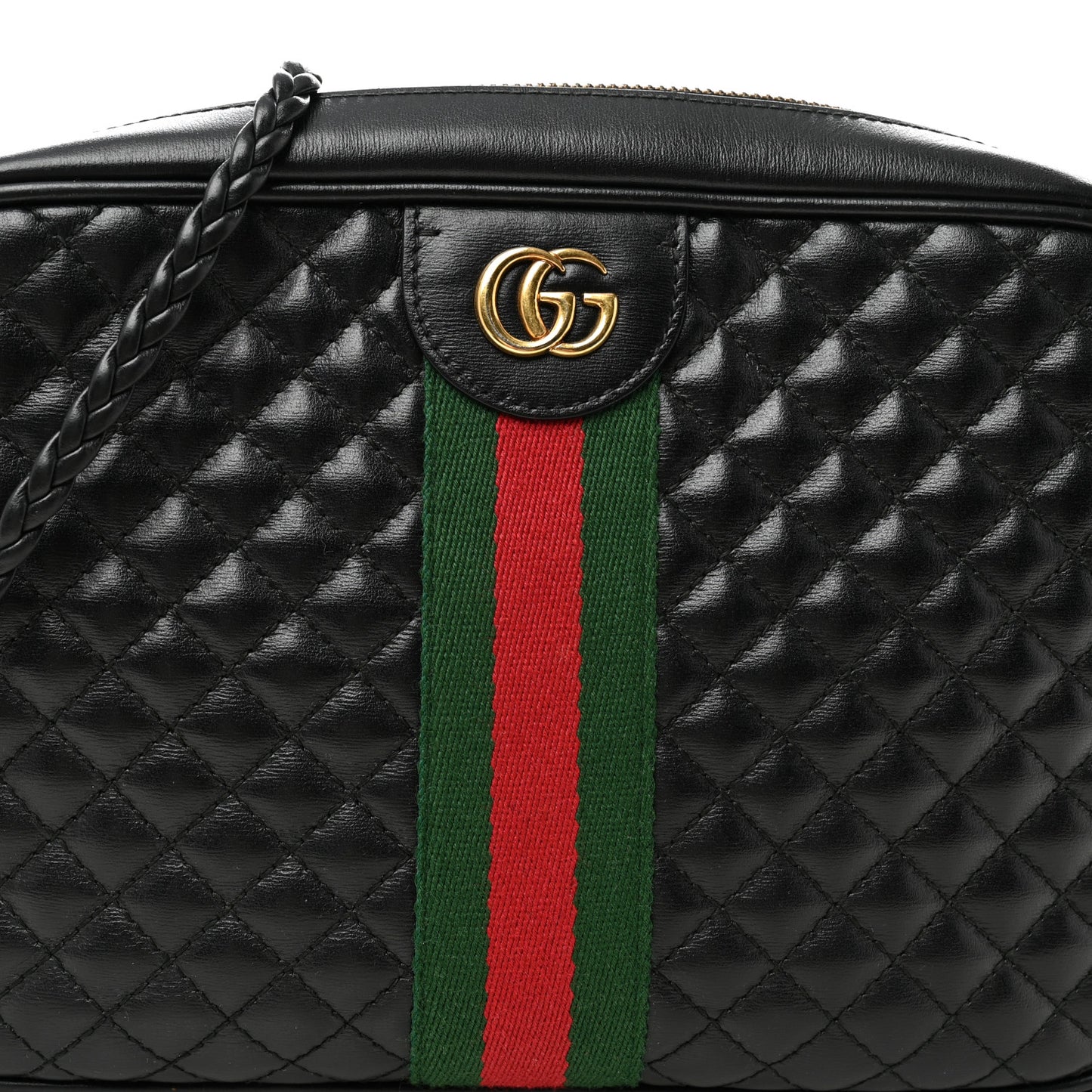 Calfskin Web Trapuntata Small GG Shoulder Bag Black