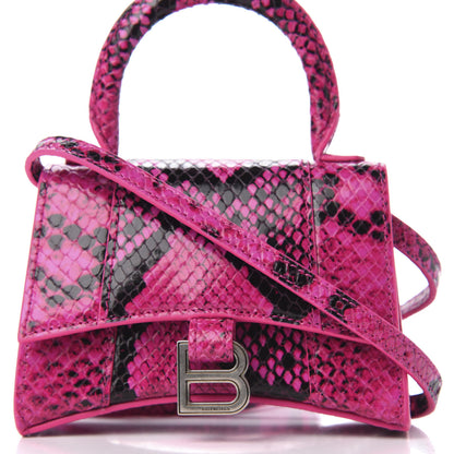 Balenciaga Shiny Calfskin Python Effect Hourglass Top Handle Bag Mini Fuchsia Black 9 of 9