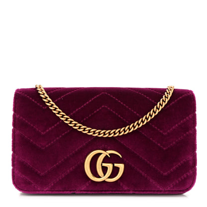 Gucci Velvet Matelasse GG Marmont Mini Bag Fuchsia Violet Cyclamen 1 of 11