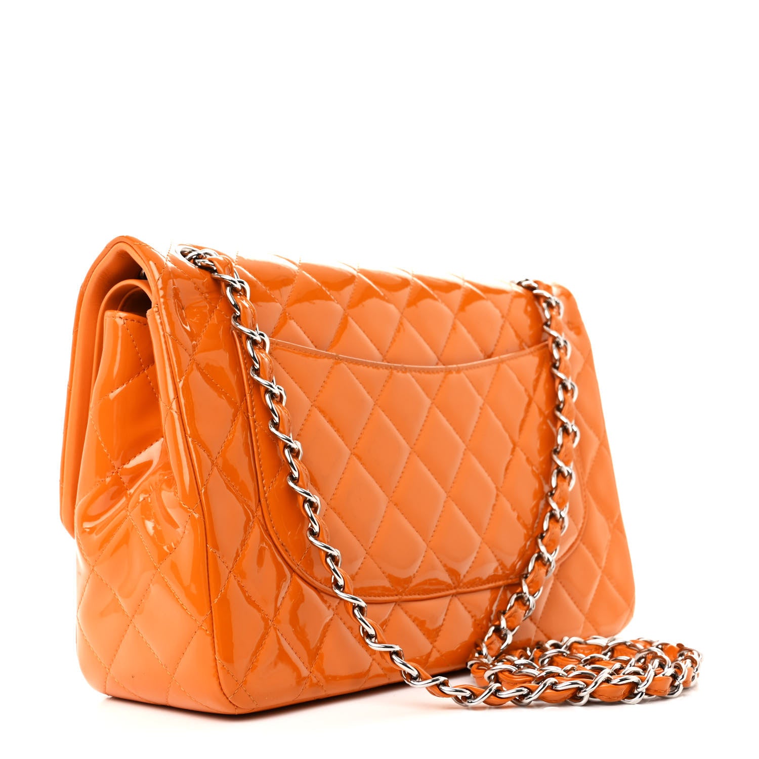 Chanel Patent Quilted Jumbo Double Flap Orange 3 of 13