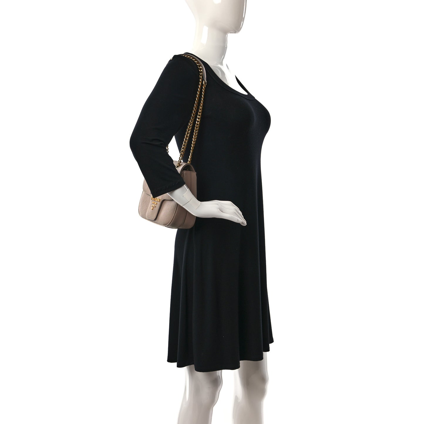 Saffiano Lux Chain Shoulder Bag Beige