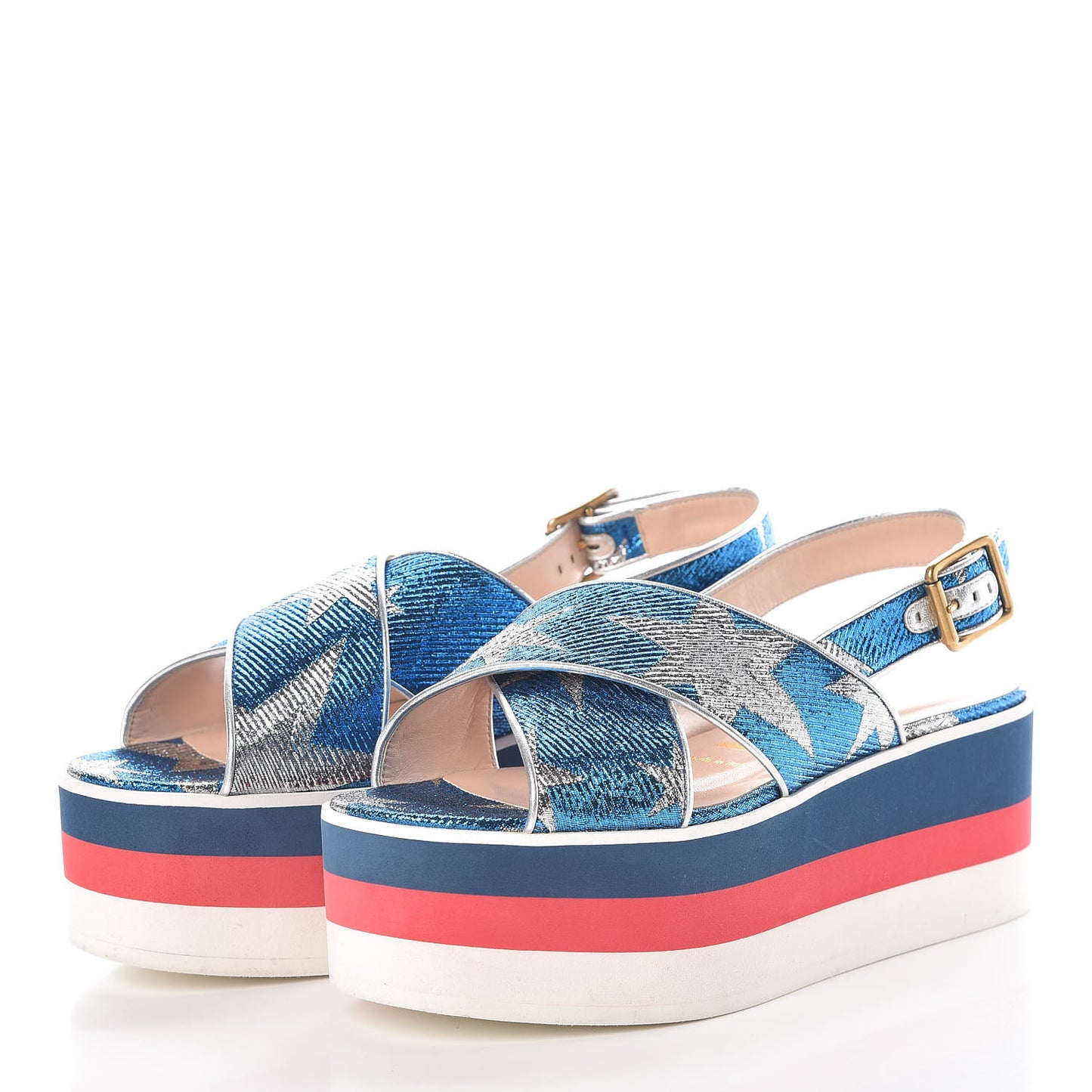 Nappa Silk Lurex Starry Sky Crossover Platform Sandals 36.5 Bluette Silver