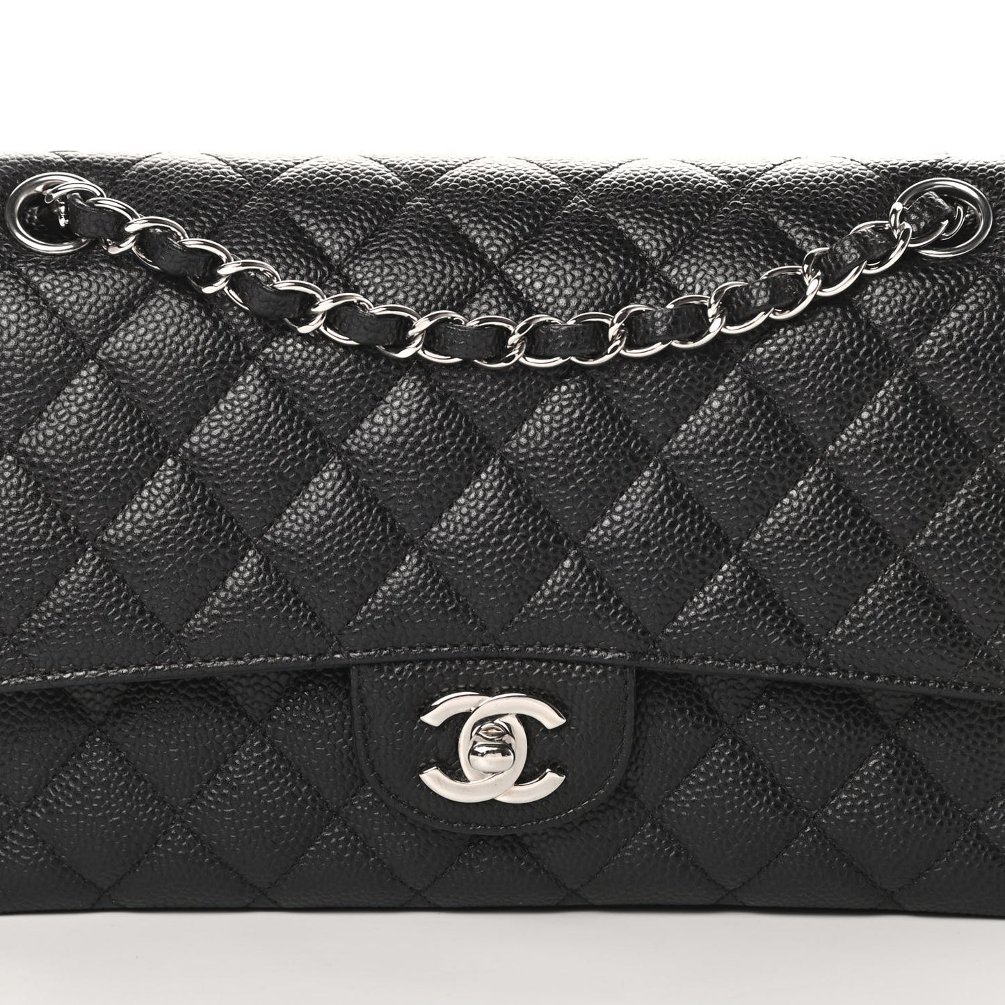 Caviar Quilted Medium Double Flap Black