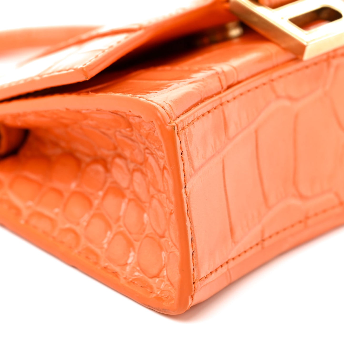 Shiny Calfskin Crocodile Embossed Hourglass Top Handle Bag Mini Orange