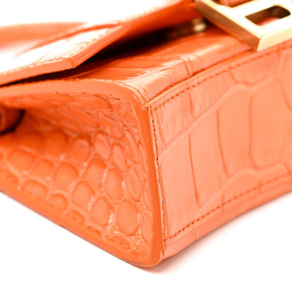 Balenciaga Shiny Calfskin Crocodile Embossed Hourglass Top Handle Bag Mini Orange 15 of 31