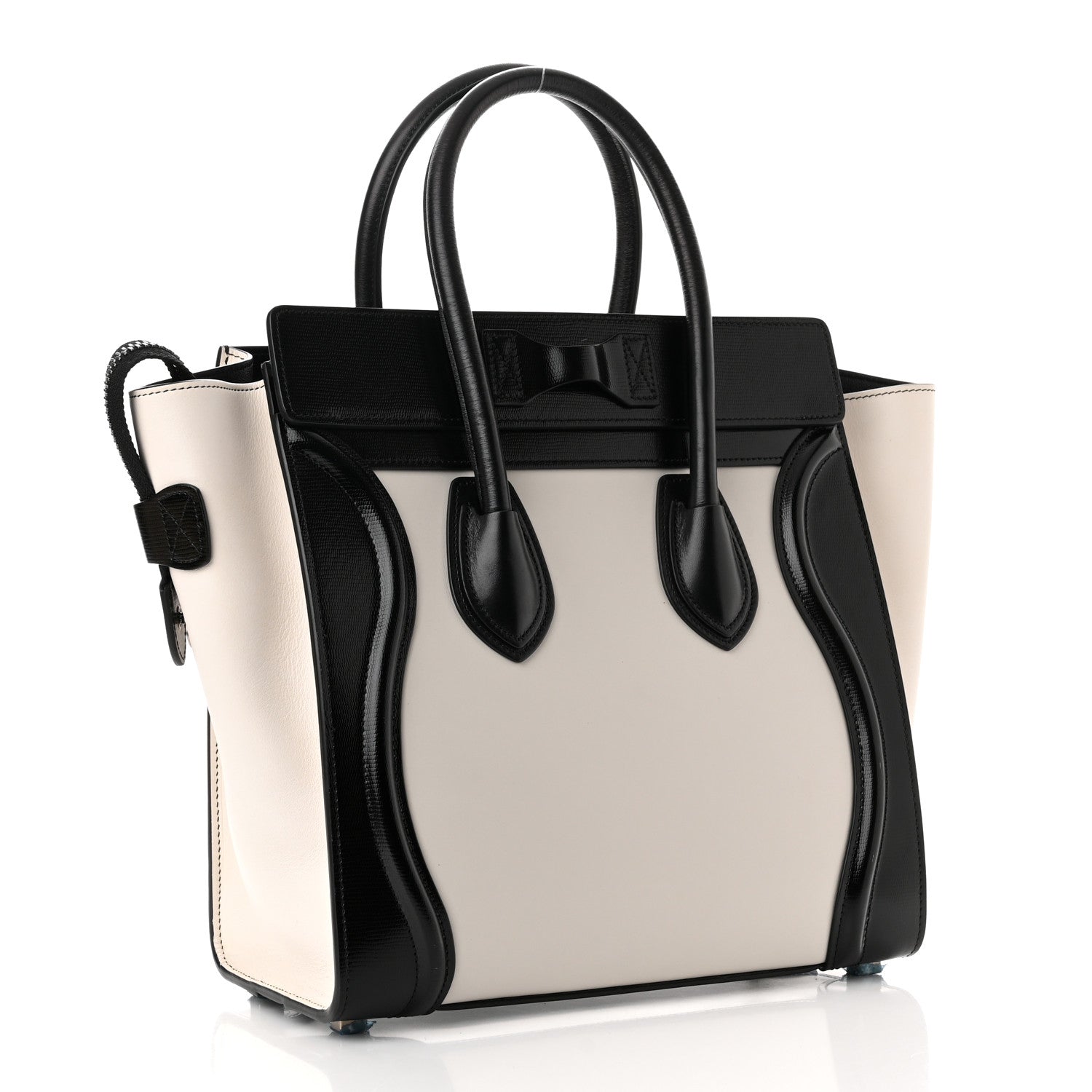 Celine Smooth Calfskin Lizard Embossed Micro Luggage White Black 3 of 17