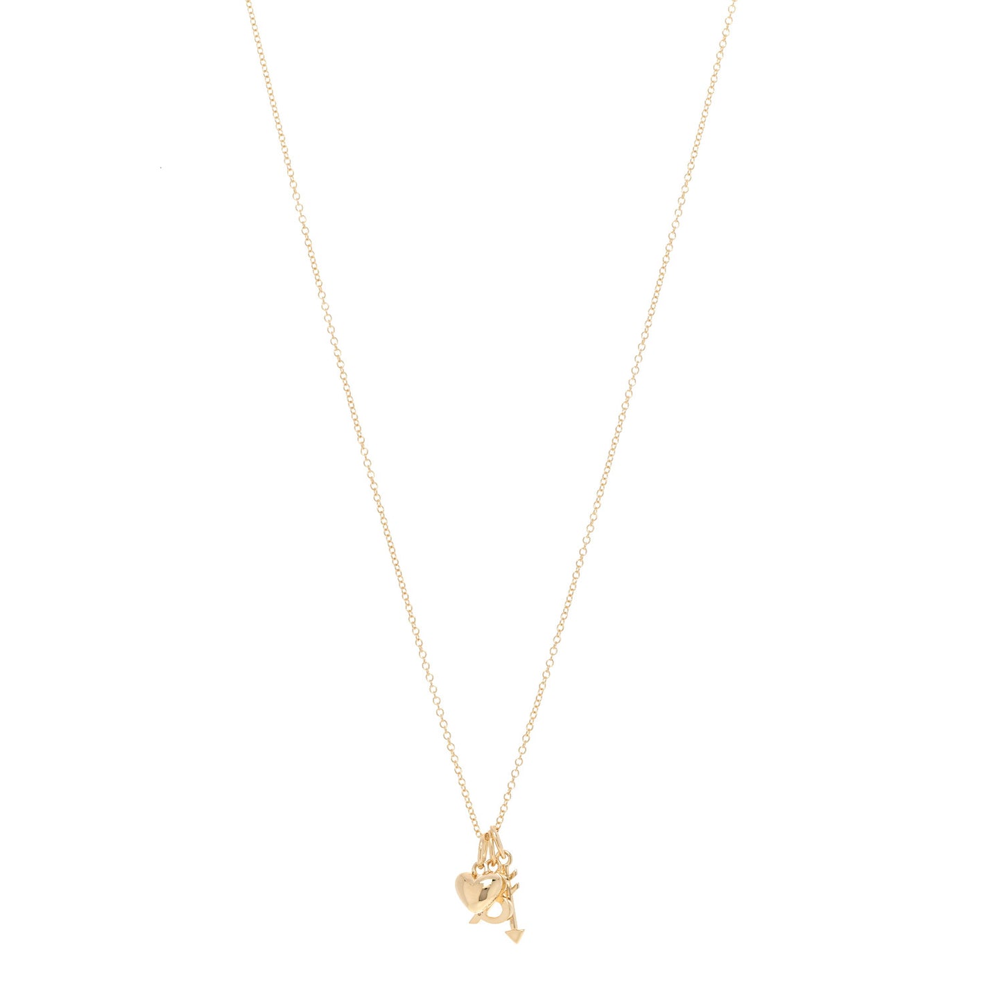 18K Yellow Gold Ampersand Arrow Heart Pendant Necklace