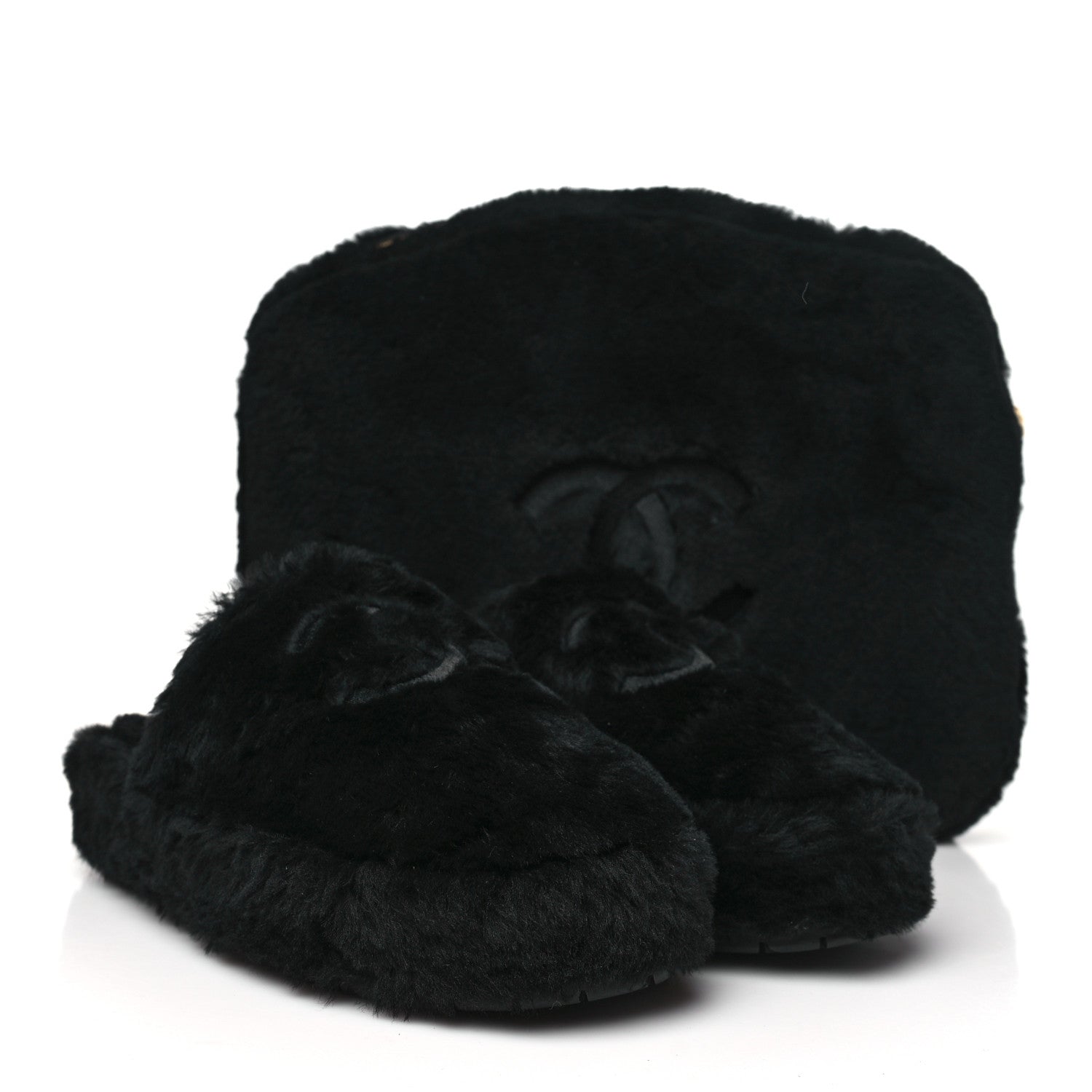 Chanel Shearling CC Flat Mules 37 Black 9 of 18