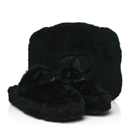 Chanel Shearling CC Flat Mules 37 Black 9 of 18