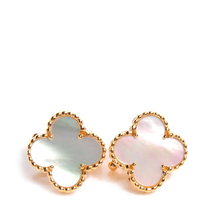 Van Cleef & Arpels 18K Yellow Gold Mother of Pearl Vintage Alhambra Earrings 1 of 7
