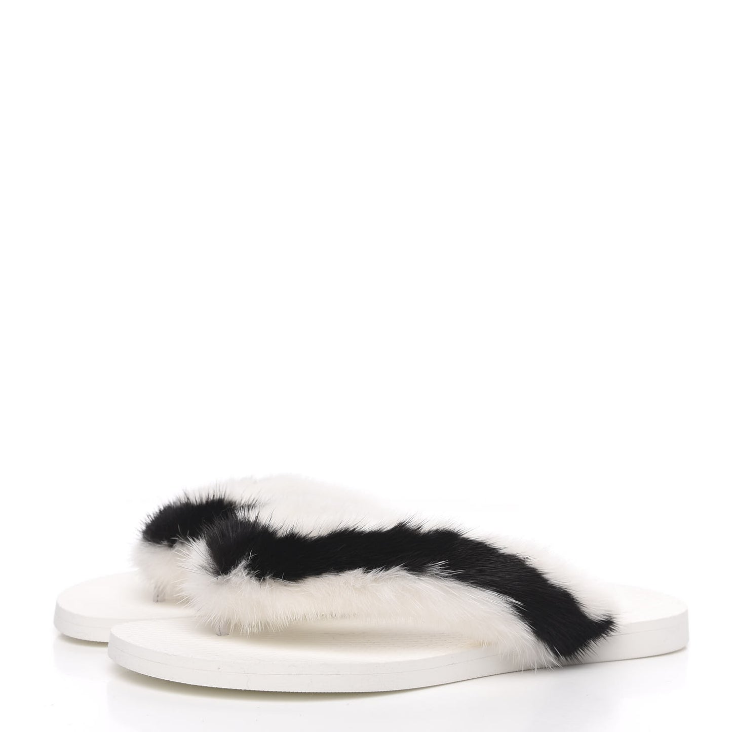 Mink Fur Thong Sandals 35 White Black