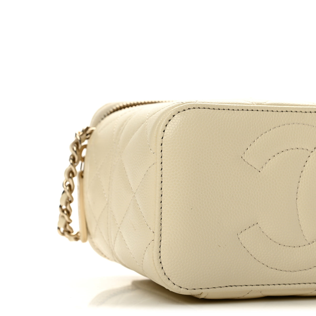 Caviar Quilted Trendy Handle Mini Vanity Ecru