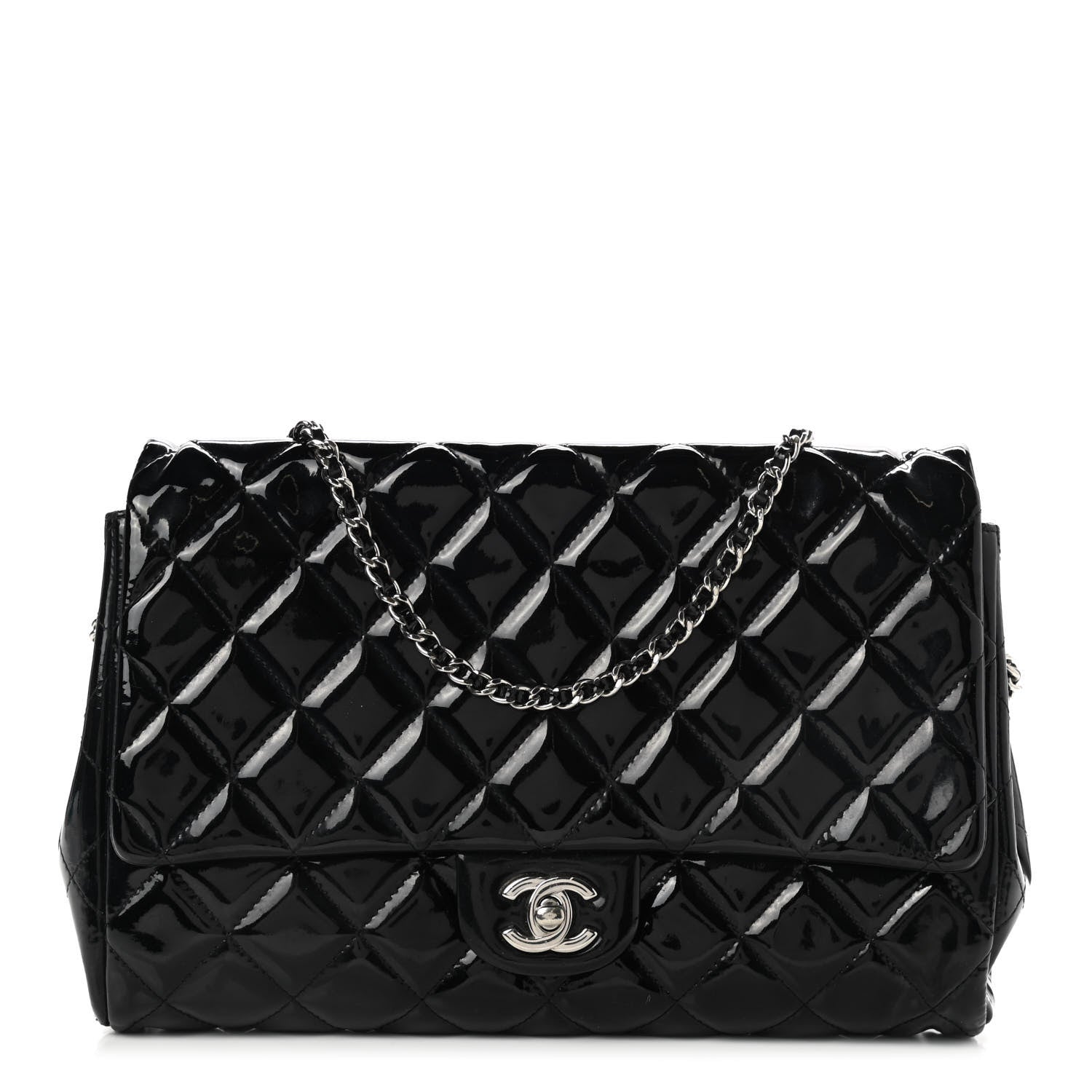 Chanel Patent Quilted Clutch with Chain Flap Black 1 of 9