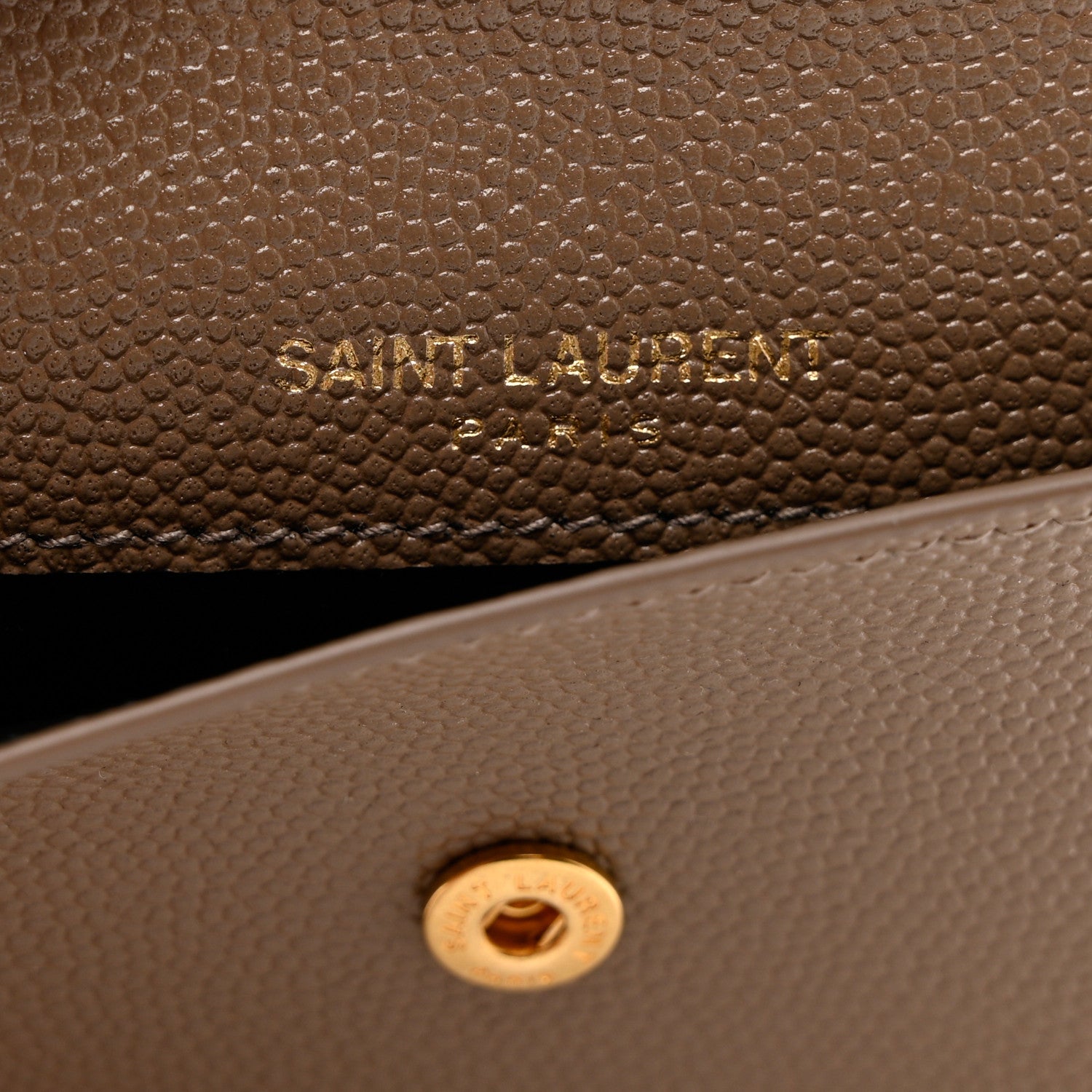 Saint Laurent Grain De Poudre Uptown Monogram Card Case Dark Beige 6 of 7