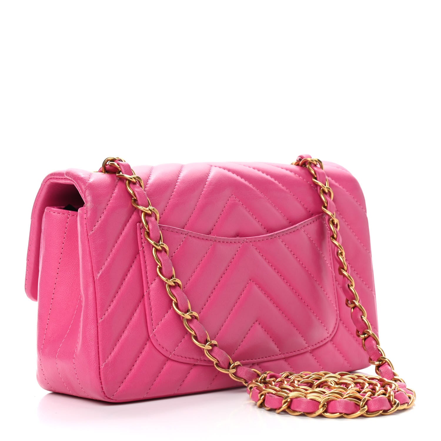 Chanel Lambskin Chevron Quilted Mini Rectangular Flap Dark Pink 2 of 10