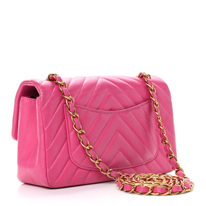 Chanel Lambskin Chevron Quilted Mini Rectangular Flap Dark Pink 2 of 10