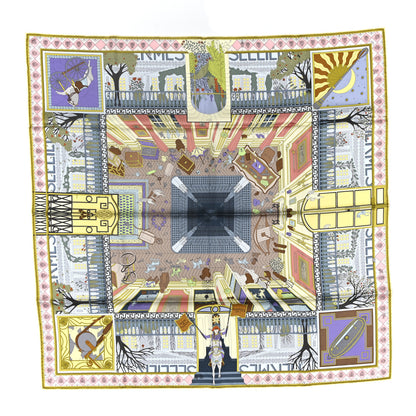 Hermes Silk Objets de Curiosite Scarf 90 Bleu Gris Jaune Soufre Rose 1 of 5