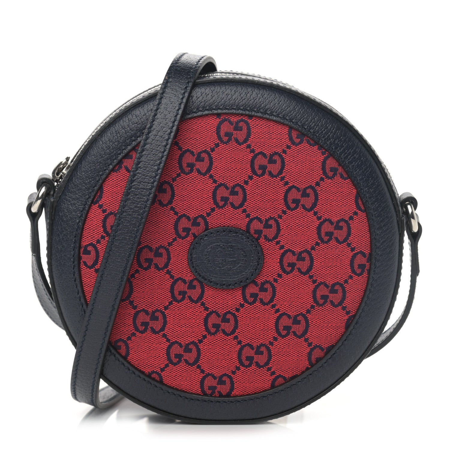 Gucci Monogram Multicolor Textured Calfskin Retro Interlocking G Round Shoulder Bag Red Blue 1 of 11