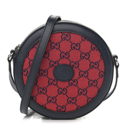 Gucci Monogram Multicolor Textured Calfskin Retro Interlocking G Round Shoulder Bag Red Blue 1 of 11