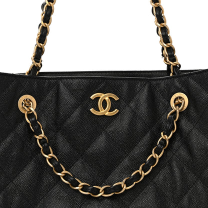 Chanel Caviar Quilted Small Trapezoid Chain Shopping Tote Black 8 of 12
