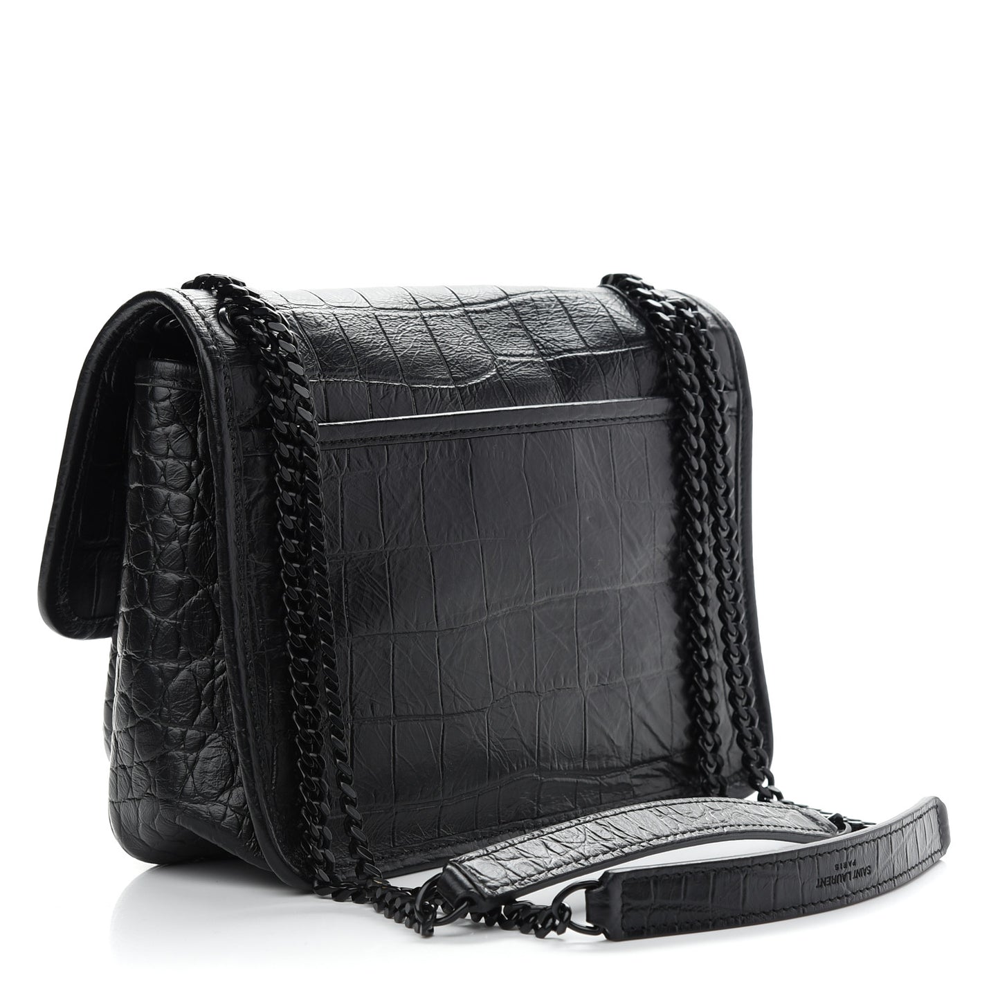 Calfskin Crocodile Embossed Matelasse Monogram Baby Niki Chain Satchel Black