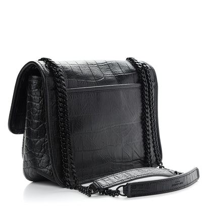 Saint Laurent Calfskin Crocodile Embossed Matelasse Monogram Baby Niki Chain Satchel Black 3 of 9