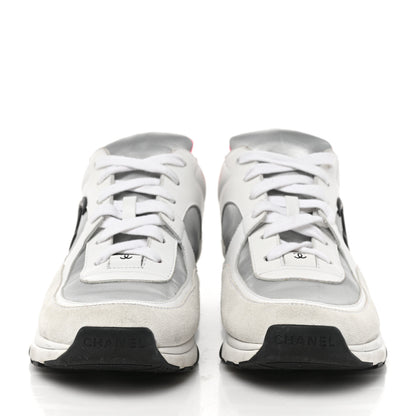 Chanel Calfskin Fabric Sneakers 37.5 White Silver Fluo Pink 2 of 8