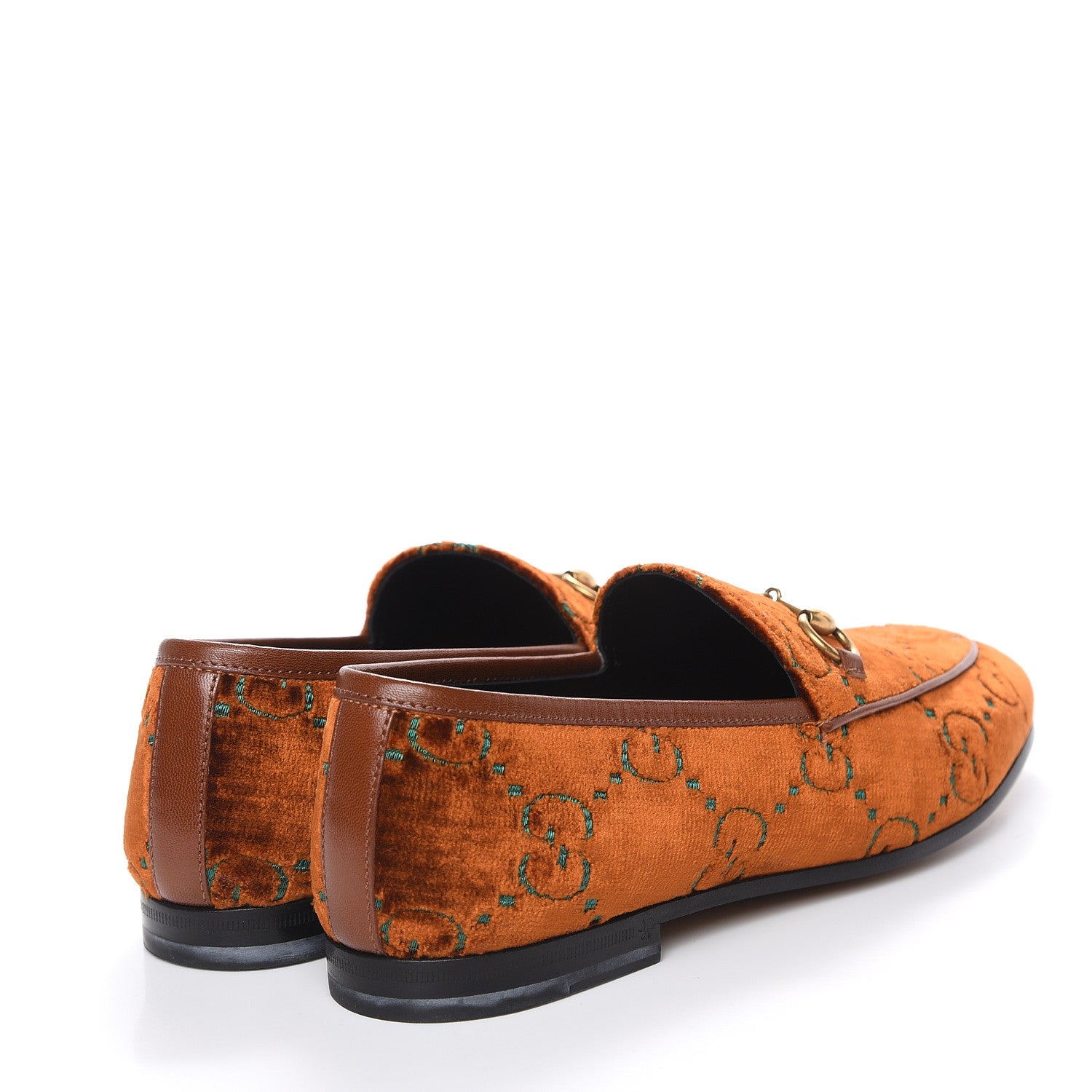 Gucci Velvet GG Monogram Horsebit Womens Jordaan Loafers 37 Cognac Green 4 of 9