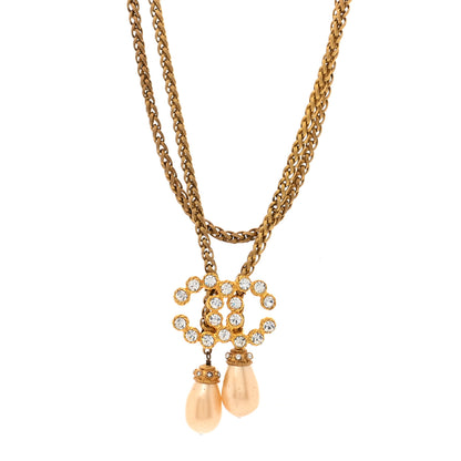 Chanel Pearl Crystal Chain CC Bolo Necklace Gold 1 of 6