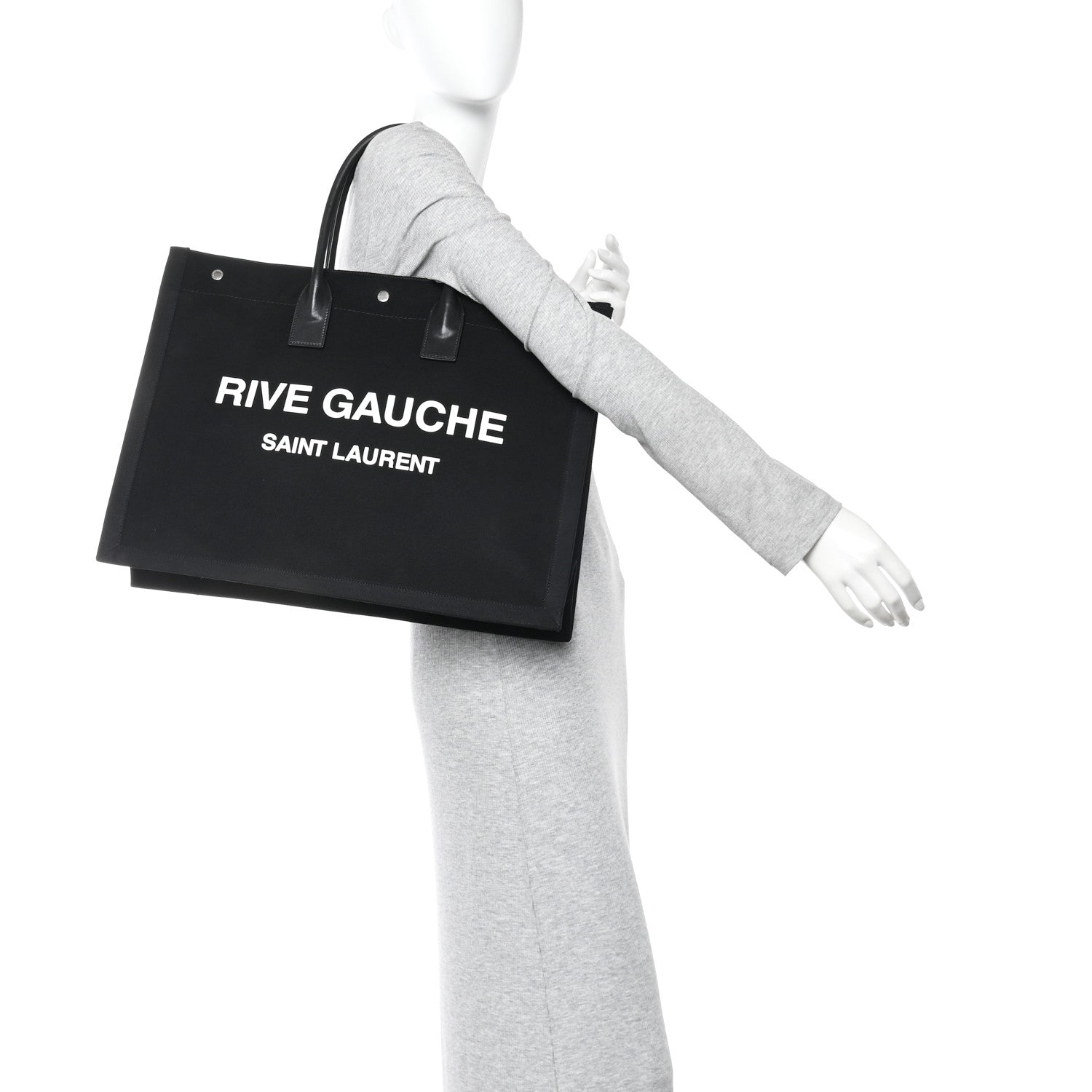 Saint Laurent Linen Calfskin Rive Gauche Tote Black 2 of 10
