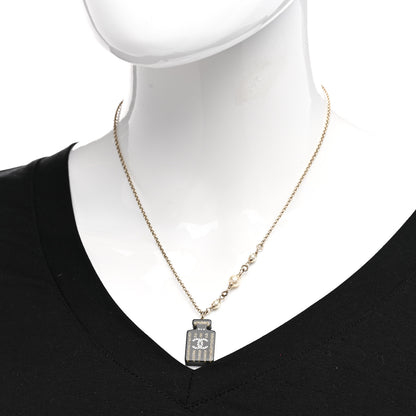 Chanel Resin Strass Pearl Perfume Bottle CC Necklace Black Gold 2 of 6