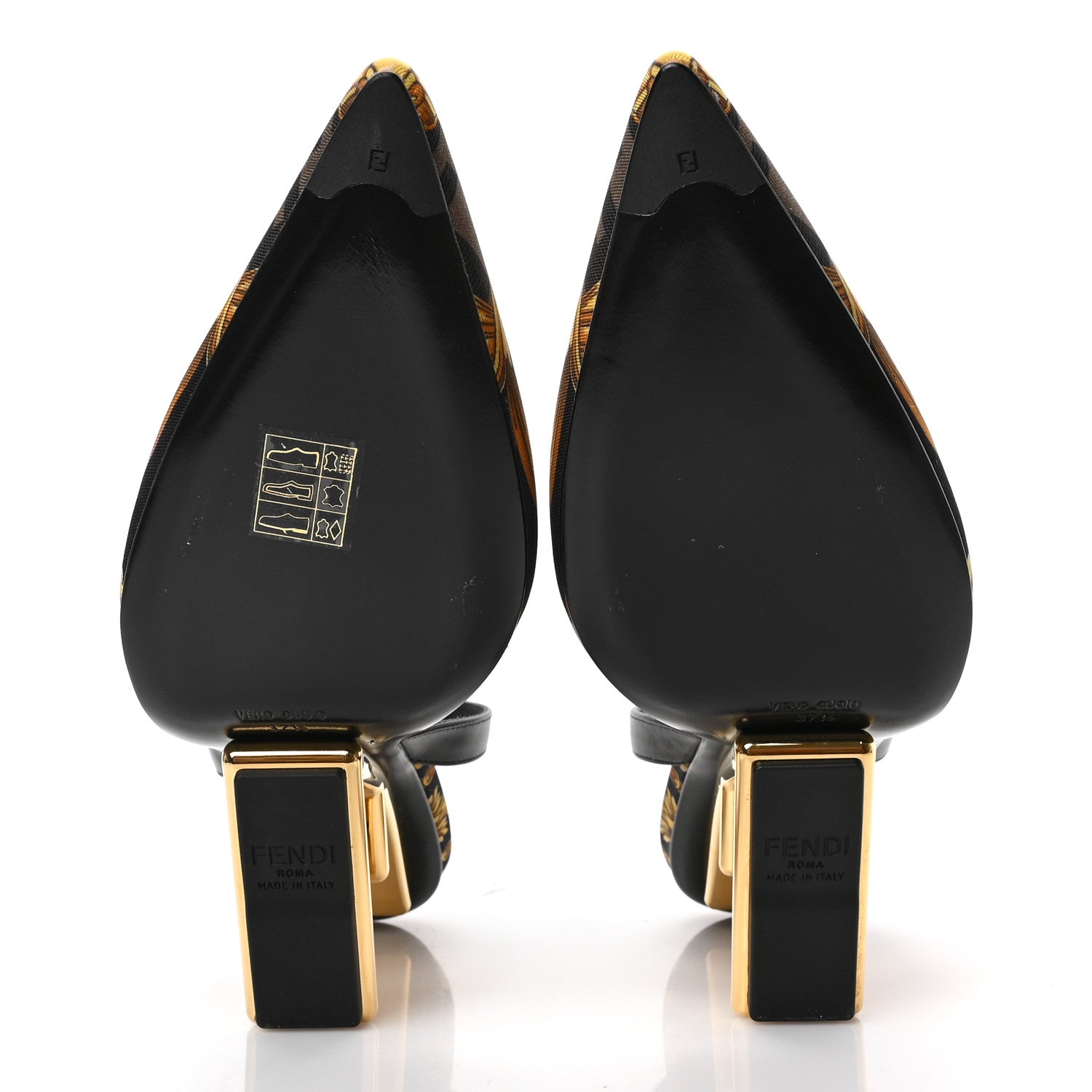 Fendi X VERSACE Silk Calfskin Fendace Fendi First 95mm Slingback Sandals 37.5 Tobacco Black Gold 5 of 7