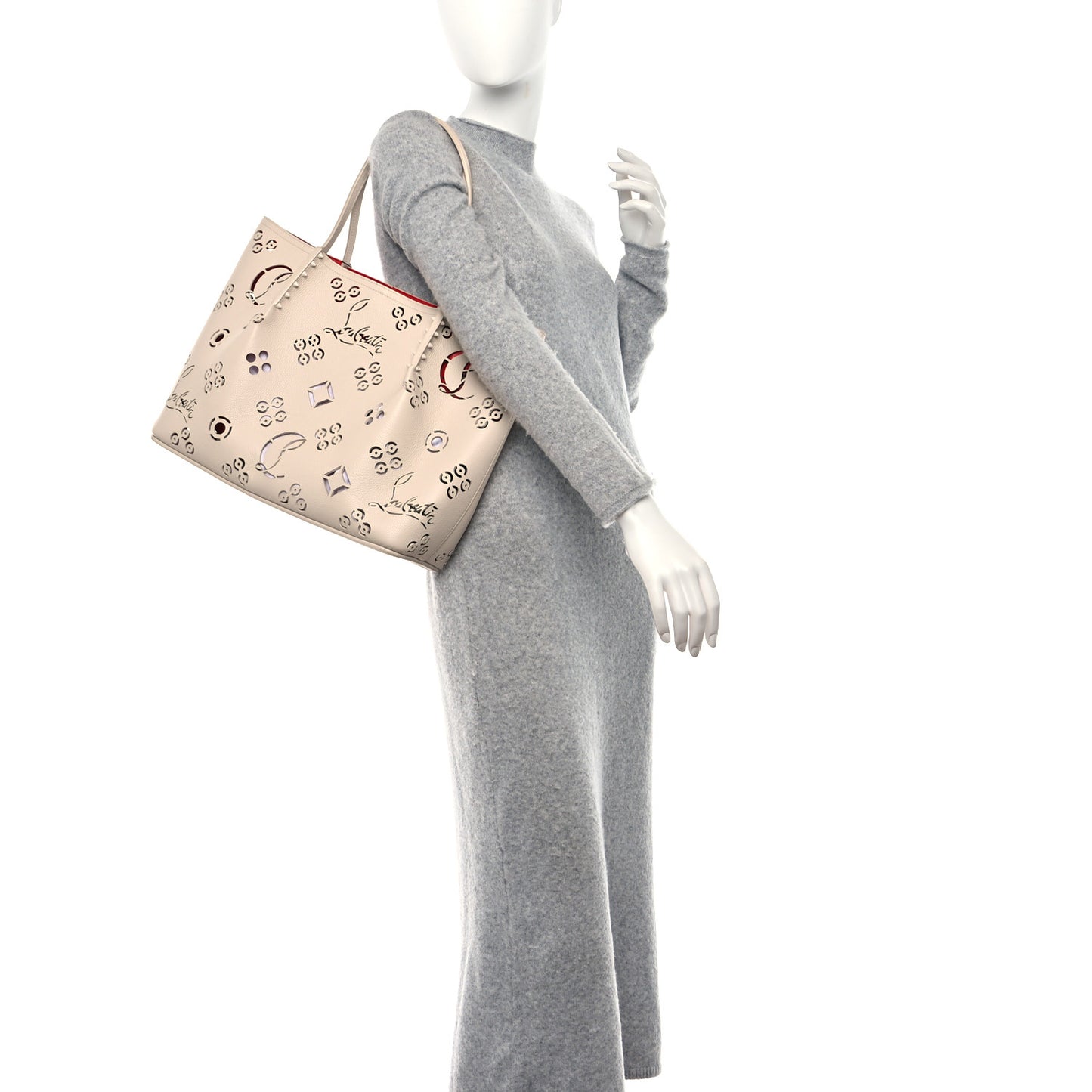 Calfskin Perforated Small Loubinthesky Cabarock Spikes Tote Snow