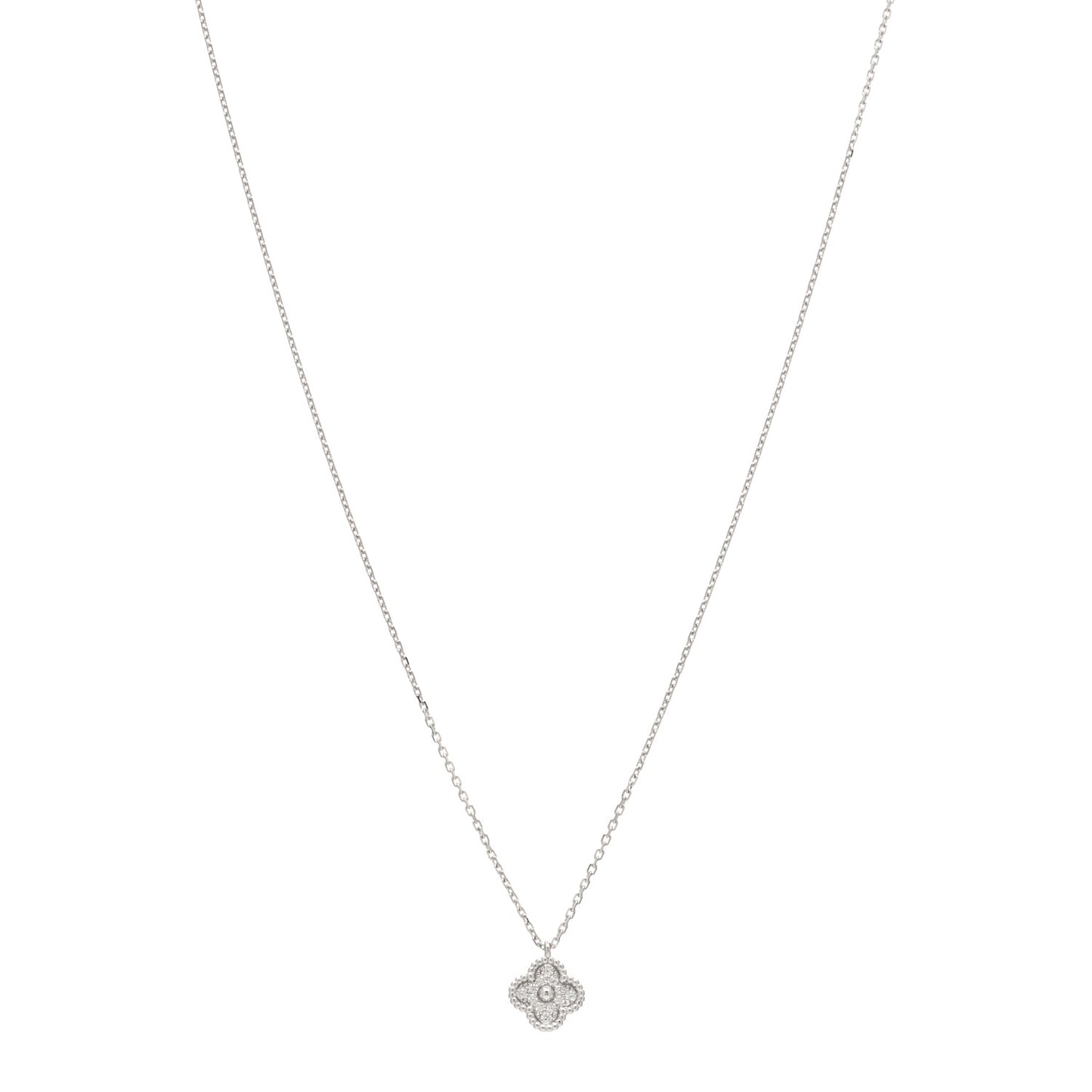 18K White Gold Diamond Sweet Alhambra Pendant Necklace