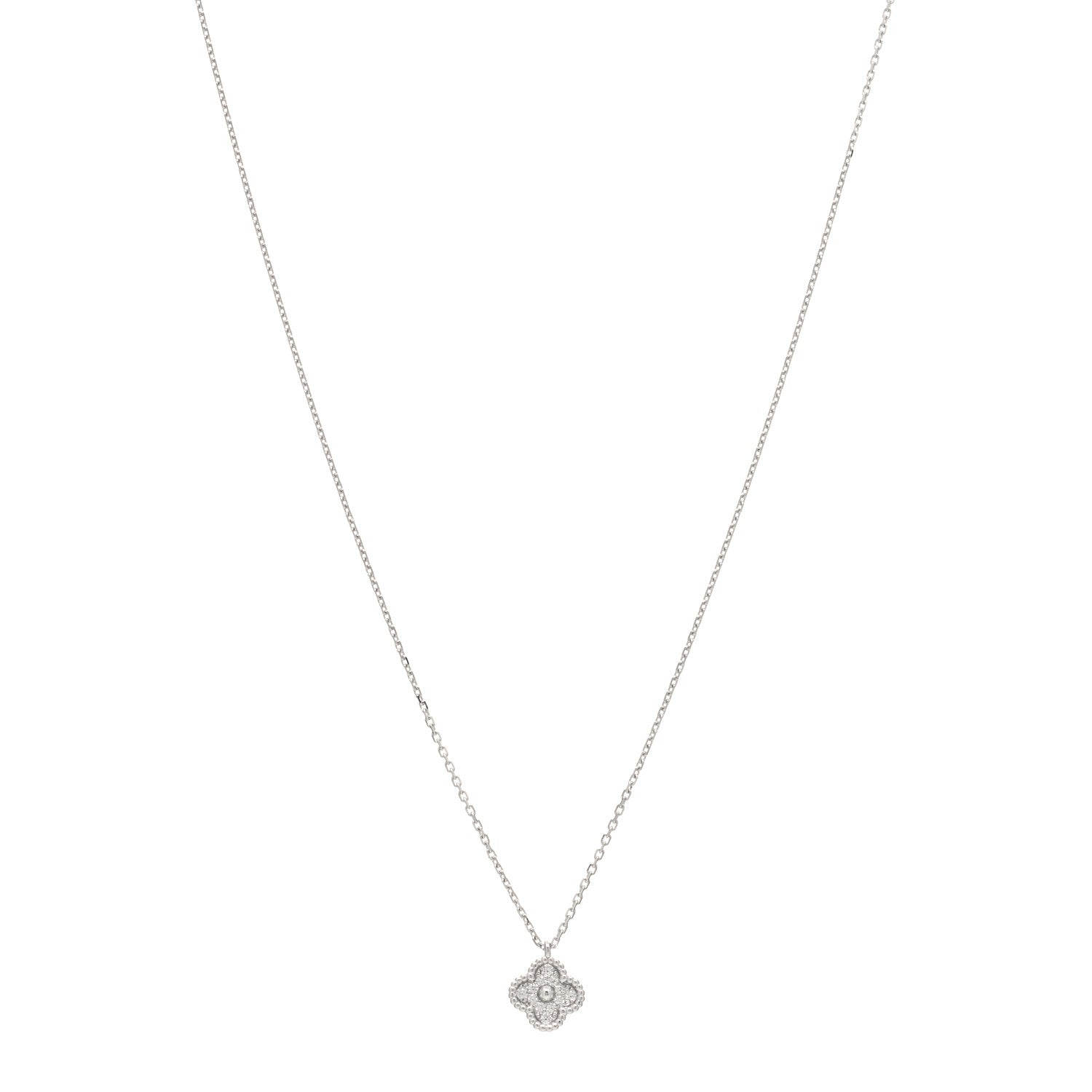 Van Cleef & Arpels 18K White Gold Diamond Sweet Alhambra Pendant Necklace 1 of 3