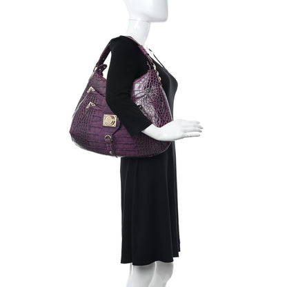 Versace Calfskin Crocodile Embossed Hobo Purple 2 of 13