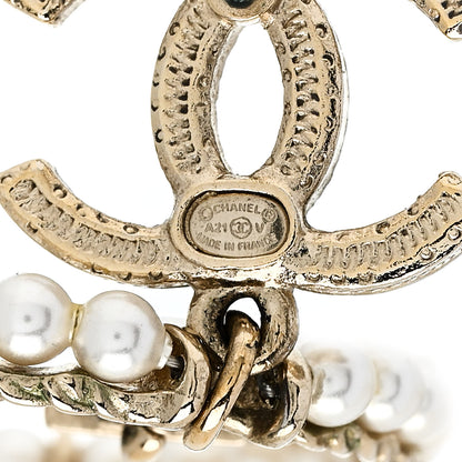 Chanel Crystal Pearl Chanel Charms CC Drop Earrings Gold 4 of 5