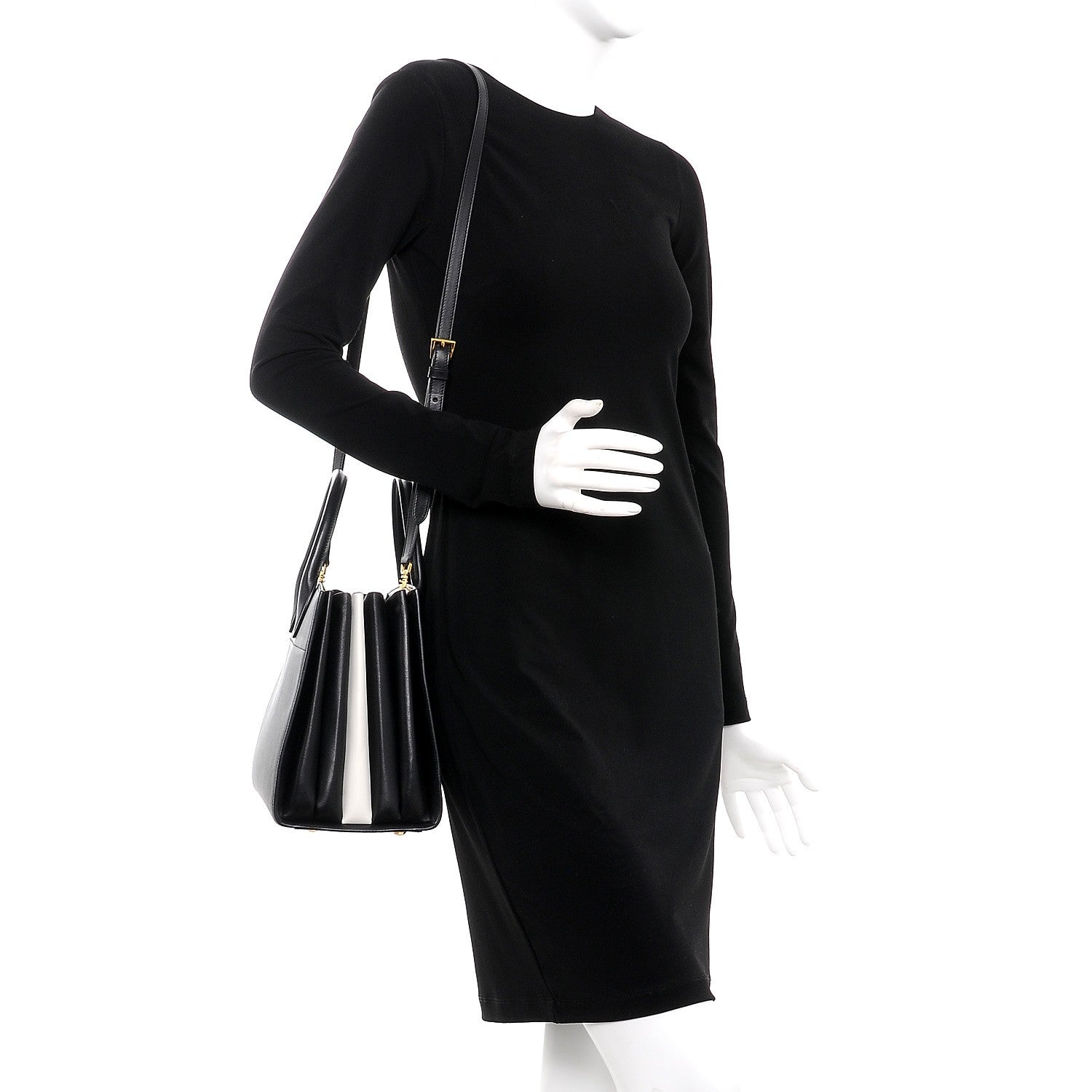 Prada Saffiano City Calfskin Medium Bibliothèque Top Handle Black White 2 of 9
