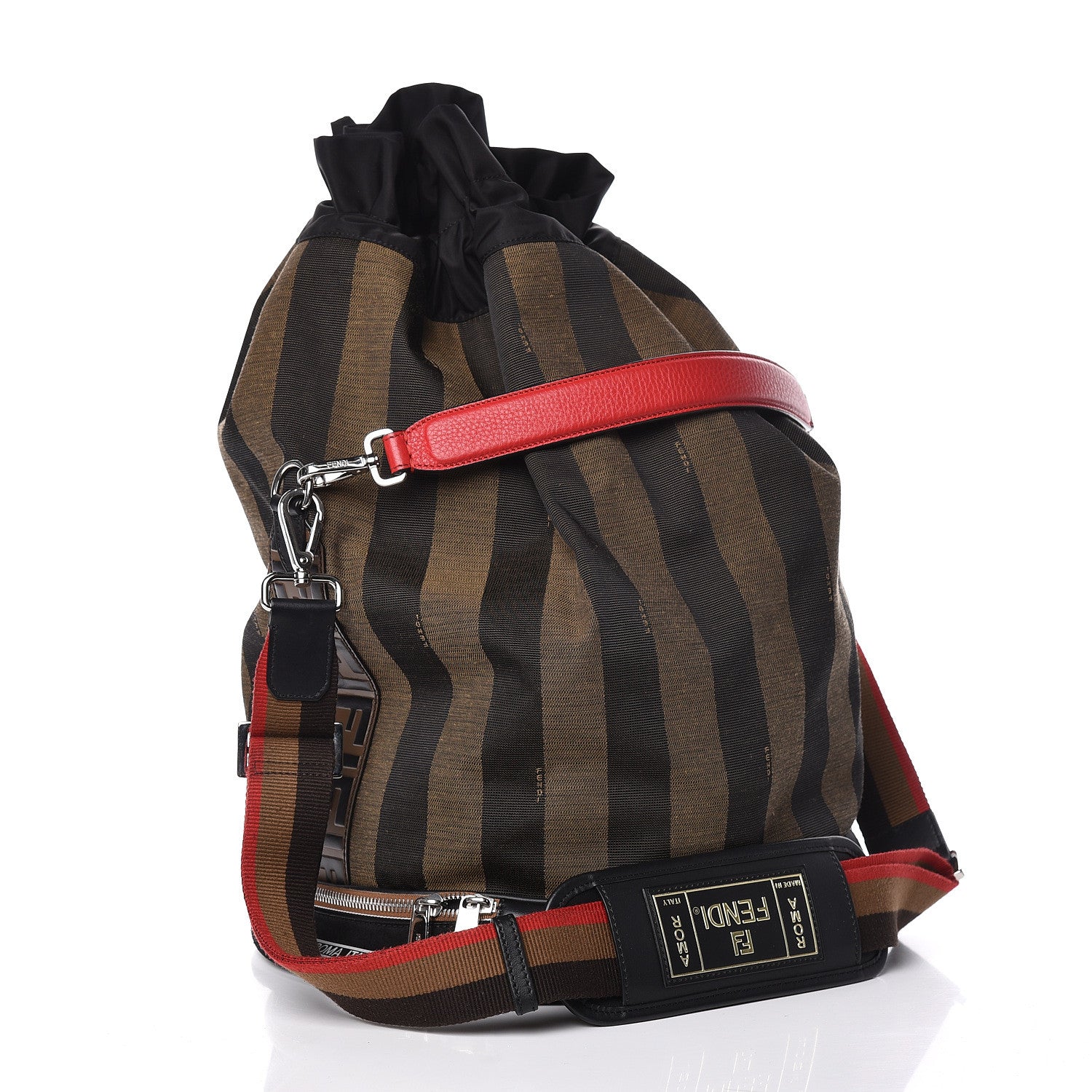 Fendi Fabric Jacquard Cuoio Romano Vitello Pequin Bi-Color FF 1974 Embossed Mon Tresor Holdall Bag Tobacco Moro Rosso Malboro Maya Black 3 of 12