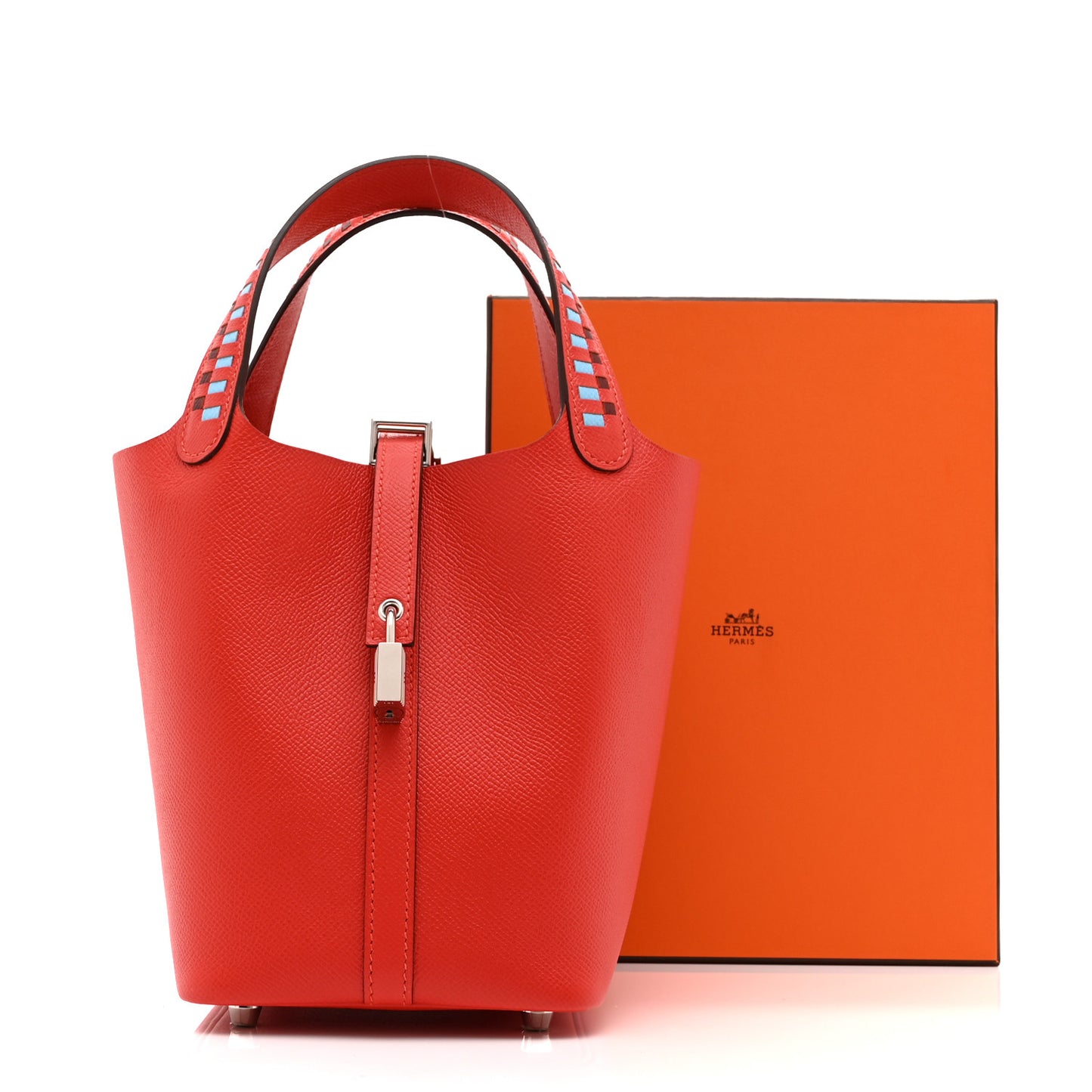 Epsom Tressage De Cuir Picotin Lock 18 PM Capucine Celeste Rouge H