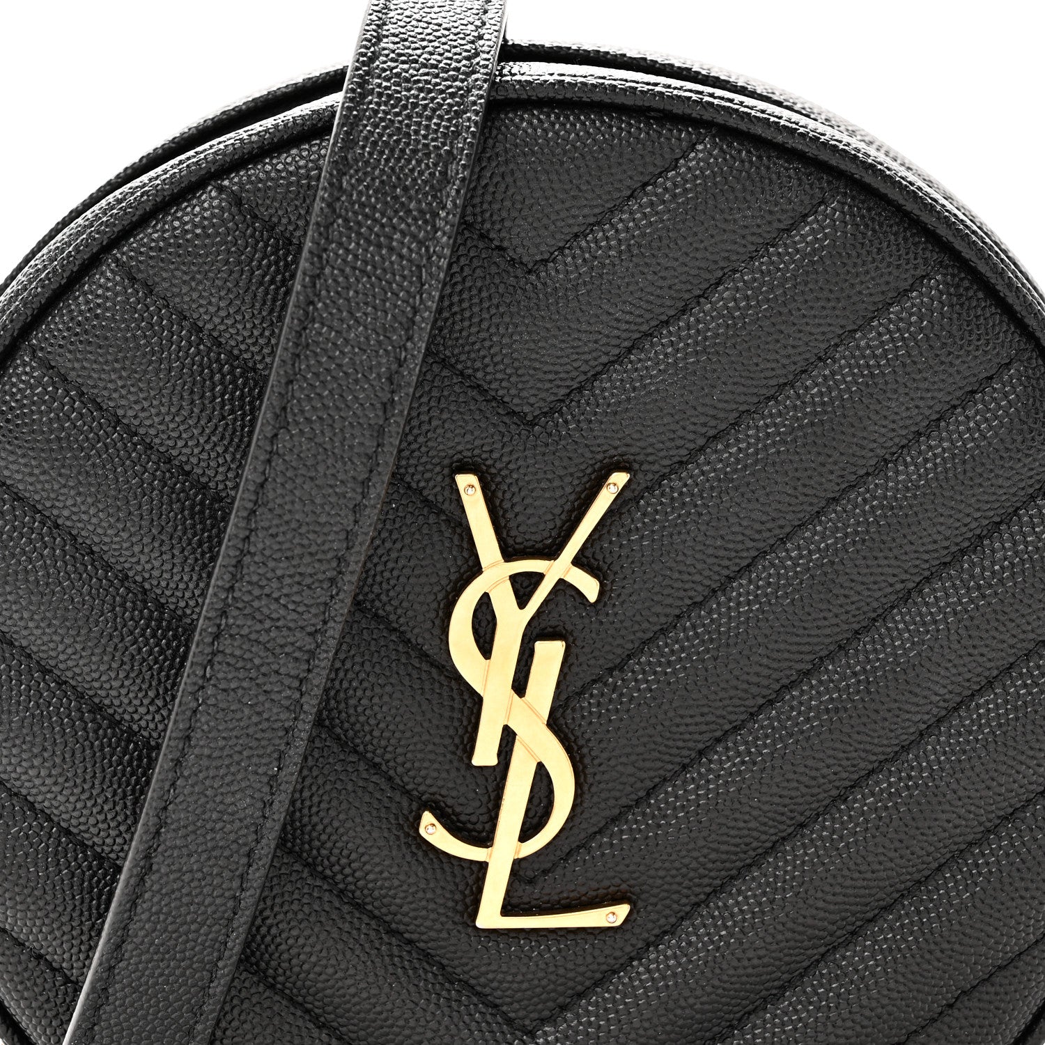 Saint Laurent Grain De Poudre Matelasse Chevron Quilted Round Vinyle Camera Bag Black 7 of 9